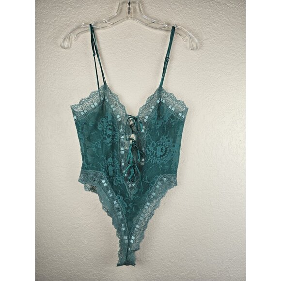 Victoria’s Secret Gold Label Teddy Lace Lingerie Bodysuit Green Vintage 90s Y2k - Picture 3 of 11